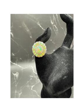 Vintage STS 925 Ethiopian Opal Silver Tone Cocktail Ring 7in